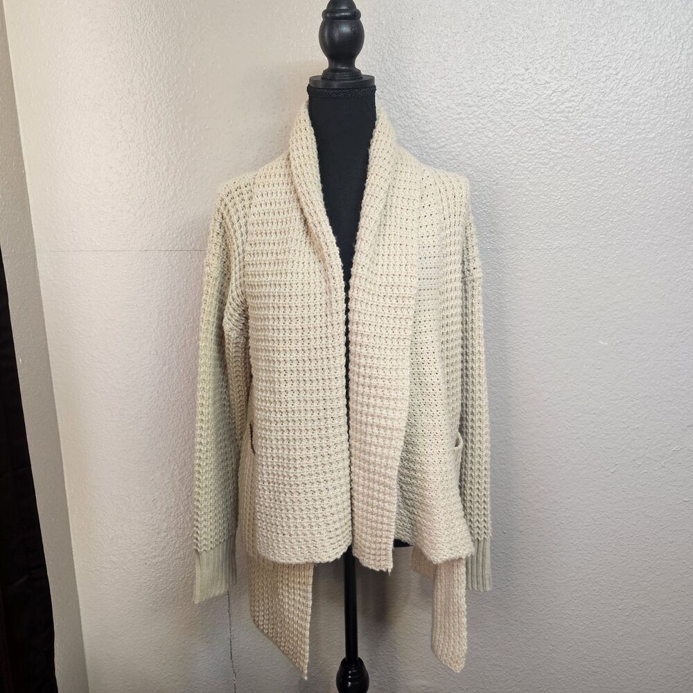 POL XS Cream Chunky Knit Boho Chic Cozy Cottagecore Open Cardigan Pockets X357